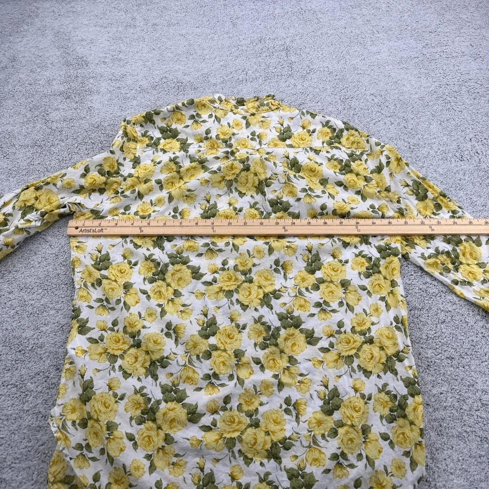 J Crew Liberty Carline Rose Shirt Womens 10 Yellow Floral Ruffle Trim Button Up